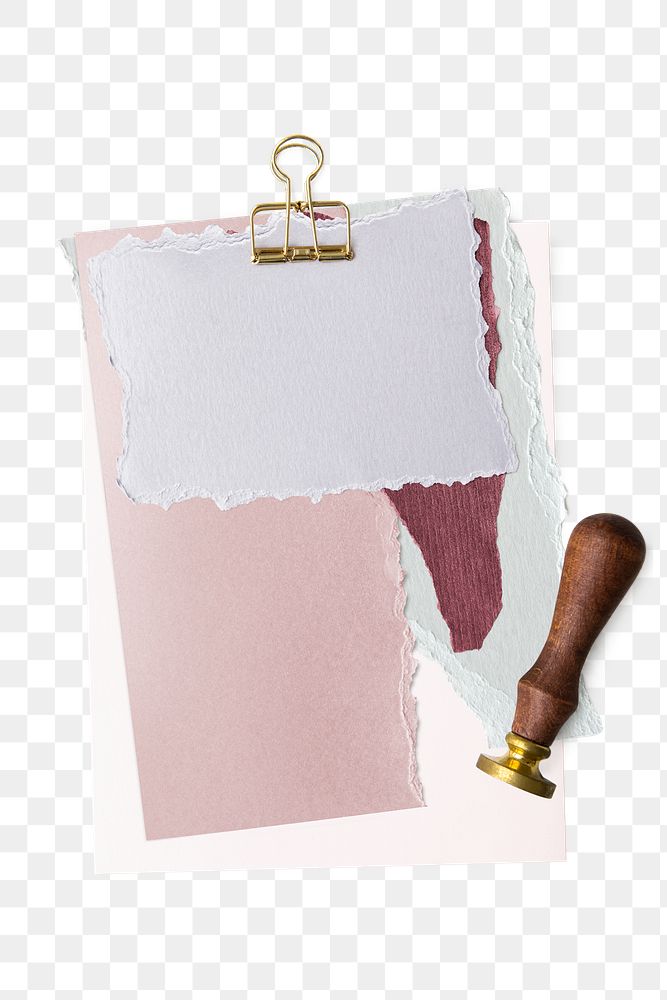 Blank torn pink paper with a wax seal stamp transparent png