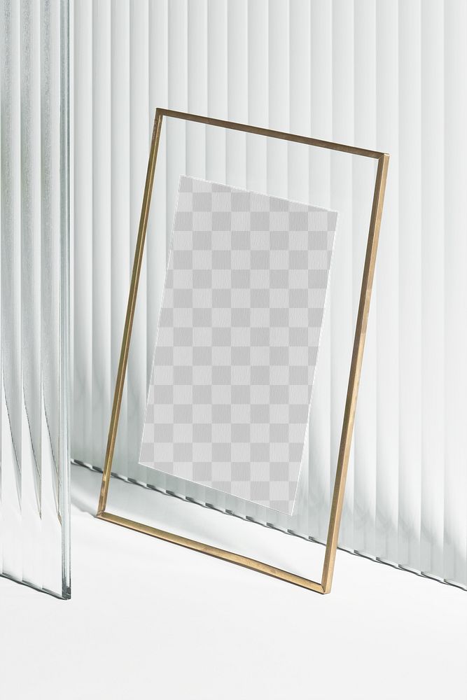 Png picture frame mockup with gold frame