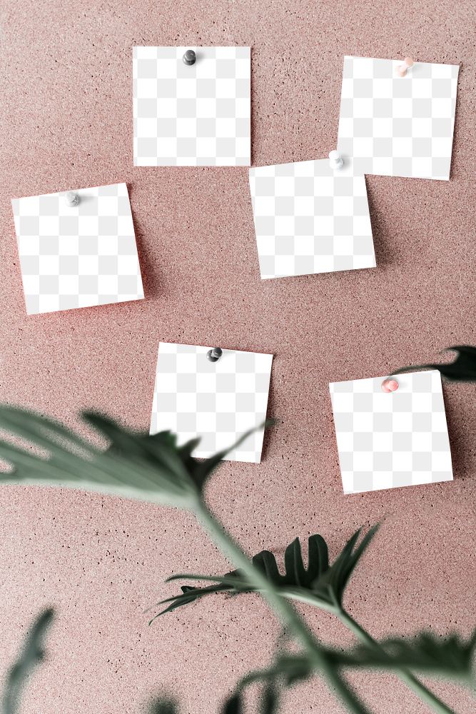 Paper png mockup, note pinned on pink board