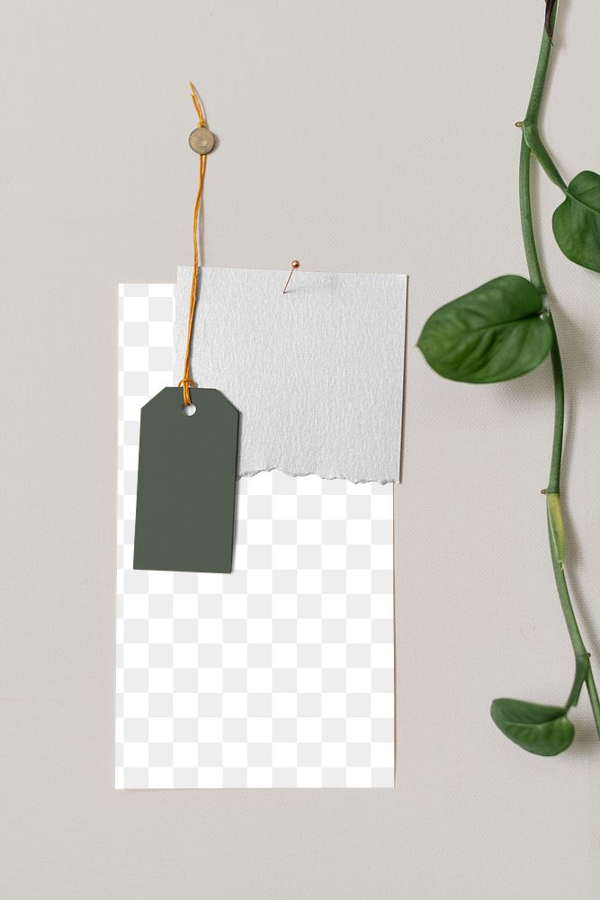 Transparent note png, paper mockup, pinned on gray wall