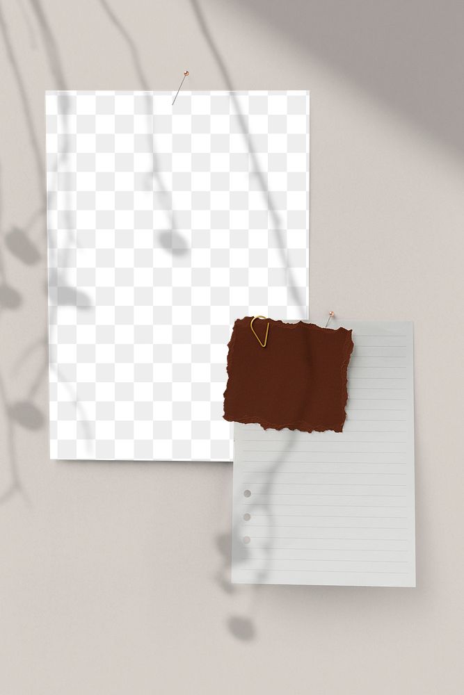 Paper png mockup, note pinned on beige wall, natural light