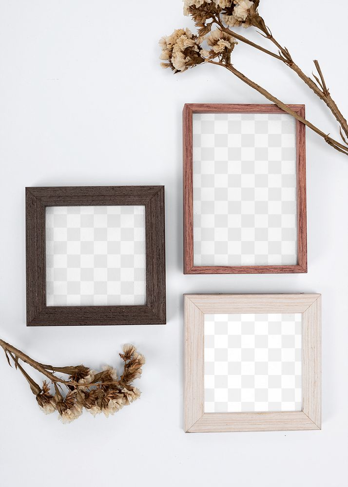 Wooden picture frames mockup png on the wall home decor