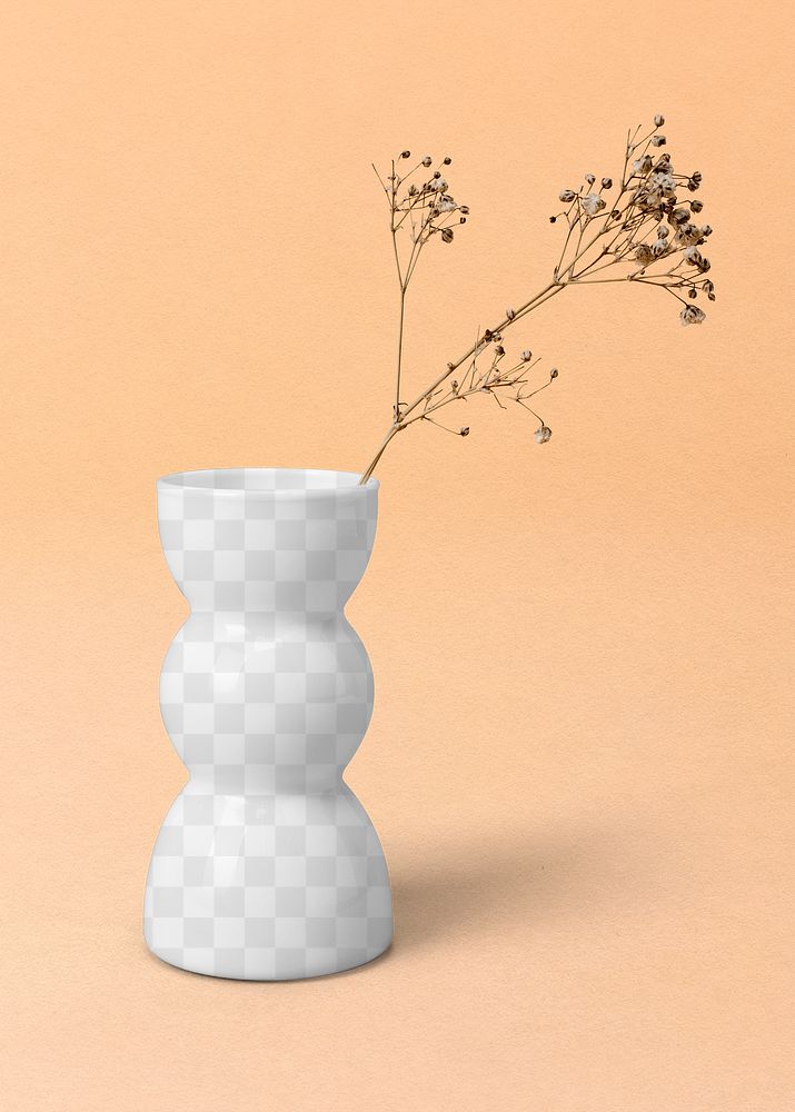 Minimal ceramic vase mockup png in transparent