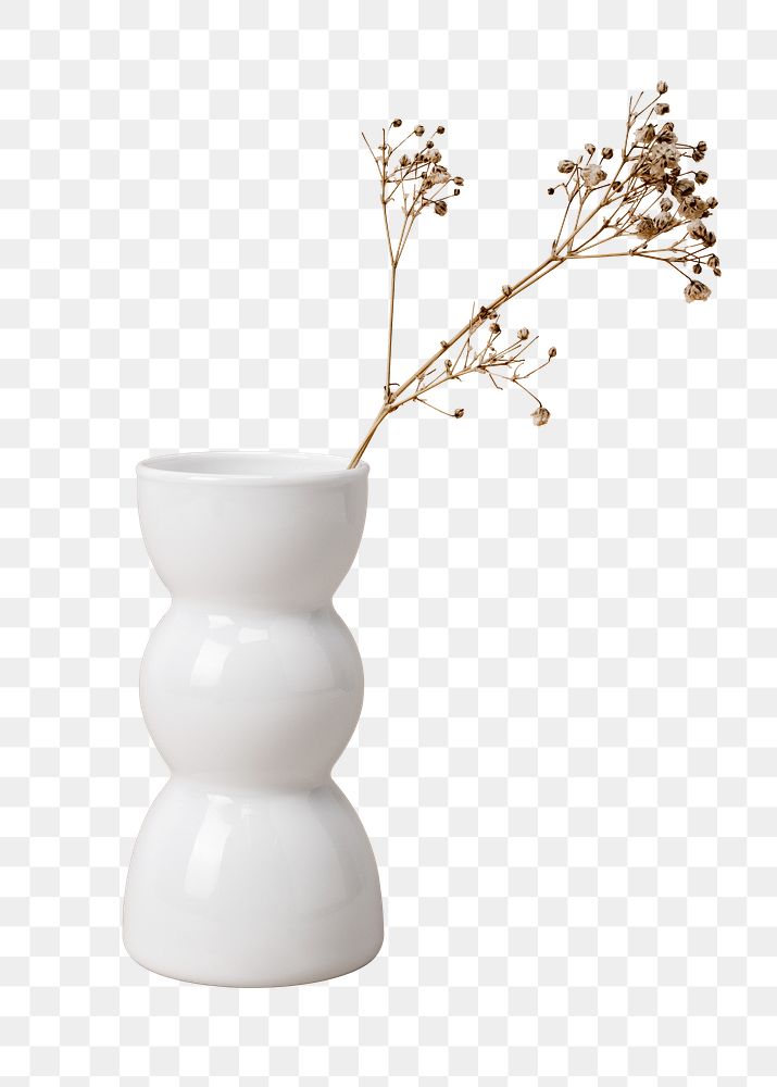 Minimal ceramic vase mockup png in white
