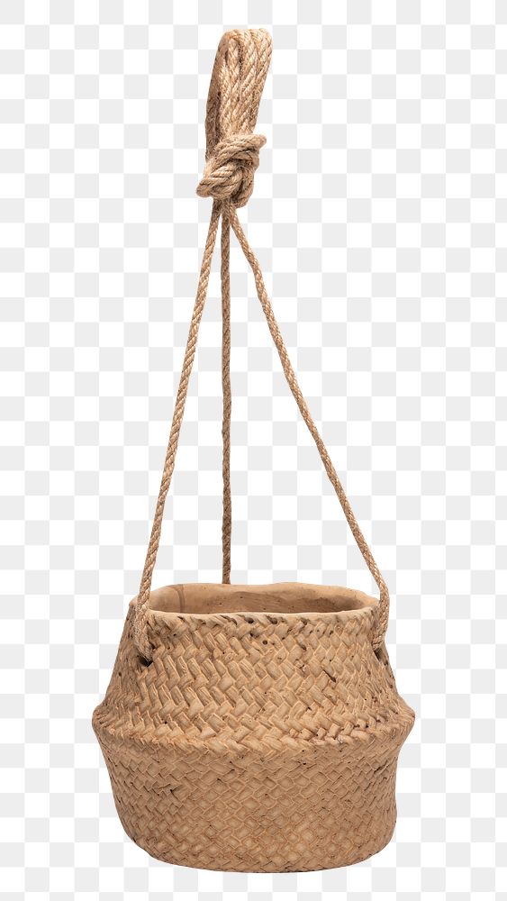 Rattan basket png mockup hanging pot for plants