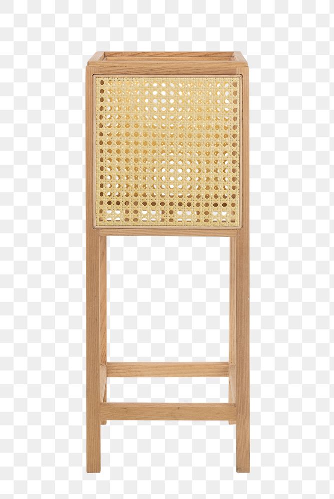 Rattan plant stand mockup png in light wood