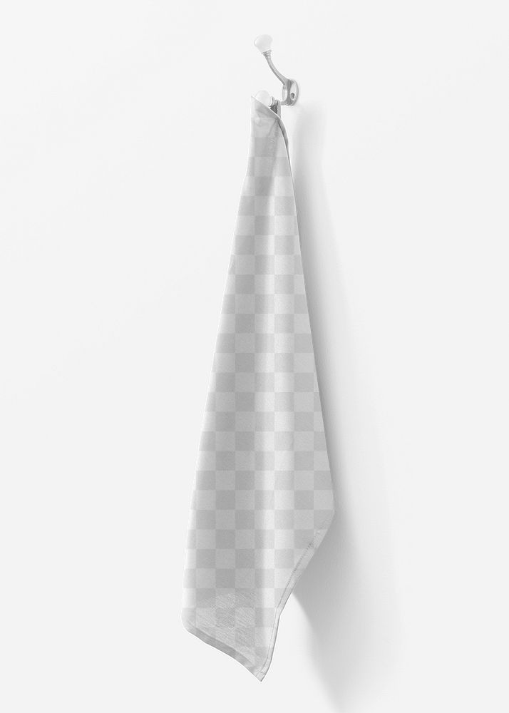 Hand towel png mockup transparent, hanging on a wall hook