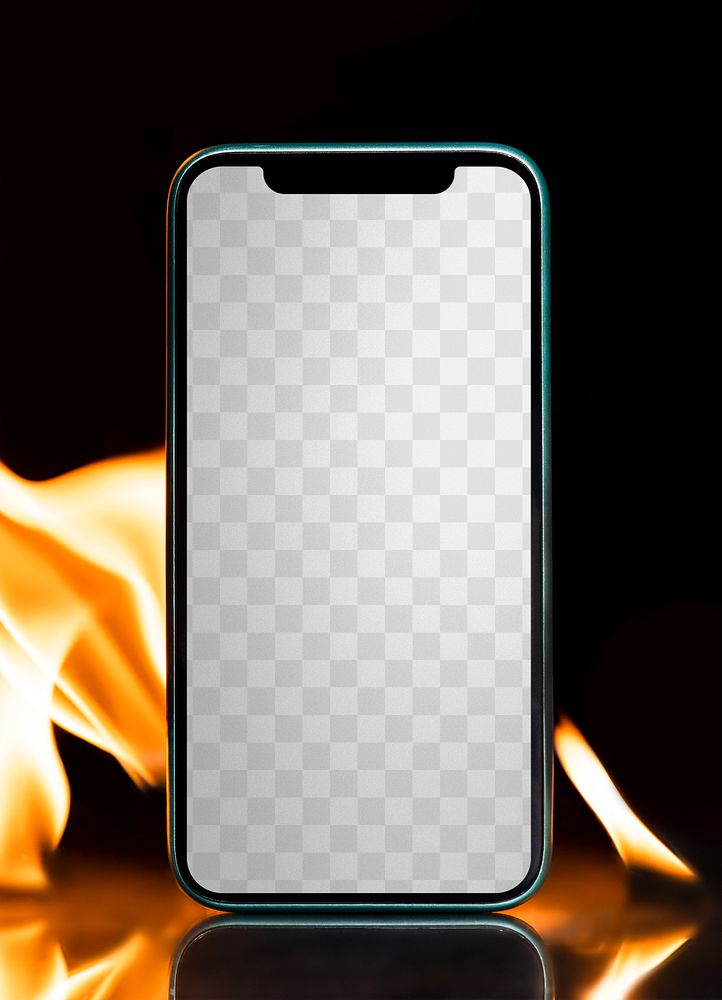 Phone screen png mockup, aesthetic burning flame effect