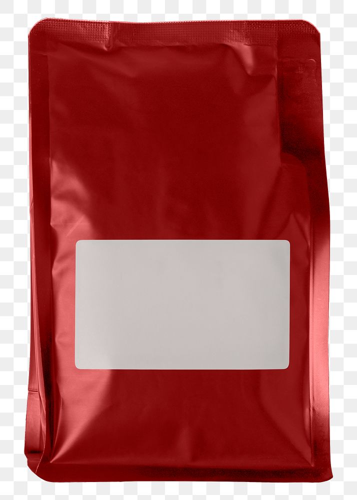 Coffee bag png sticker, blank label, red product packaging, flat lay design