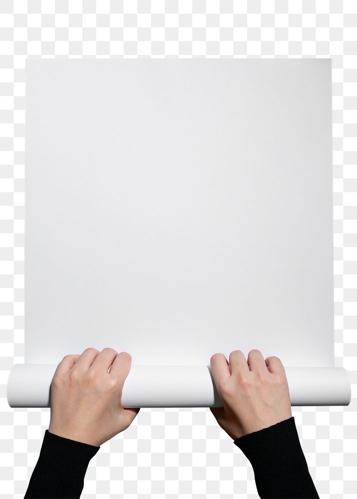 White paper png, stationery sticker, held by hand, blank design space