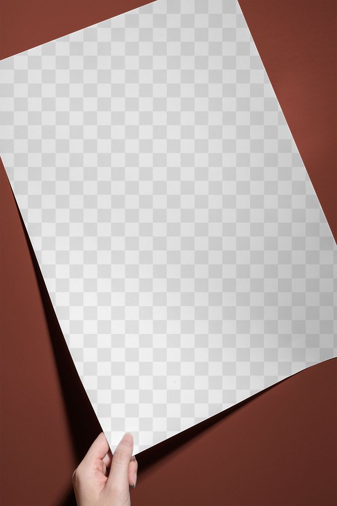 Paper png, flat lay mockup, transparent design, hand holding corner
