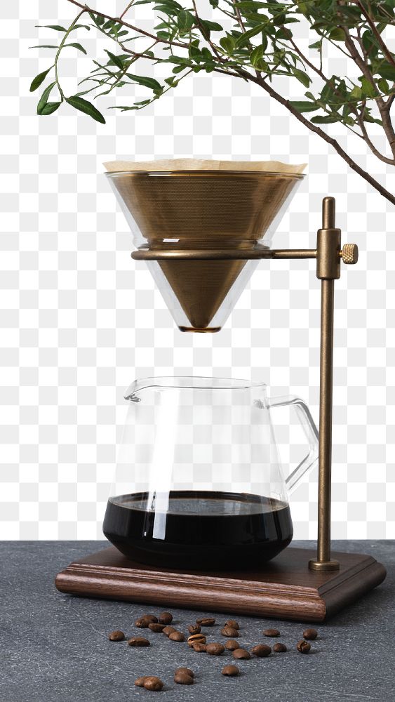 Cafe png, drip coffee brewing transparent background 