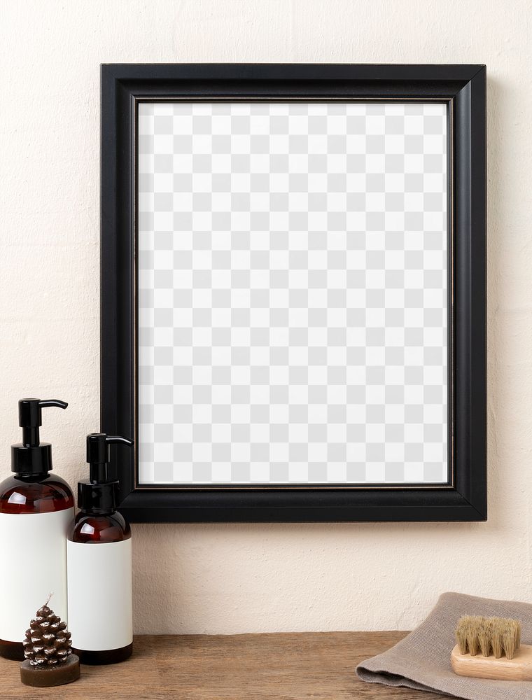 Photo frame png mockup, sustainable style bathroom interior decor