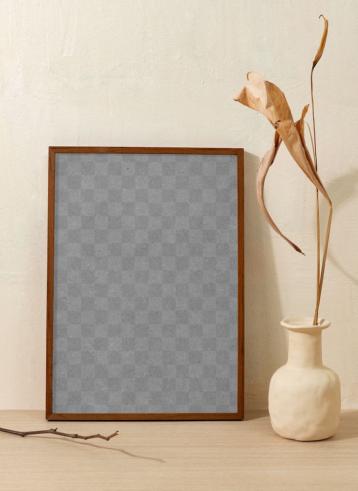 Wall art mockup png, picture frame on beige home interior decor