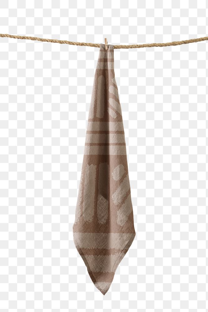 Brown handkerchief png, realistic fabric with tribal pattern design on transparent background