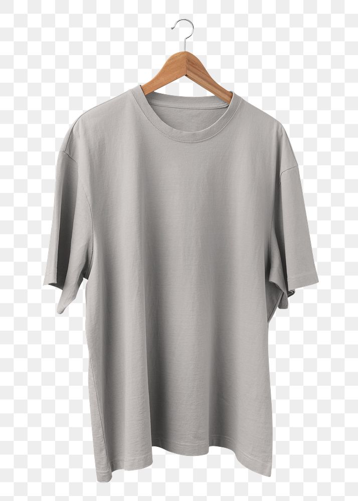 Oversized t-shirt png transparent, grey casual fashion in realistic design transparent background 
