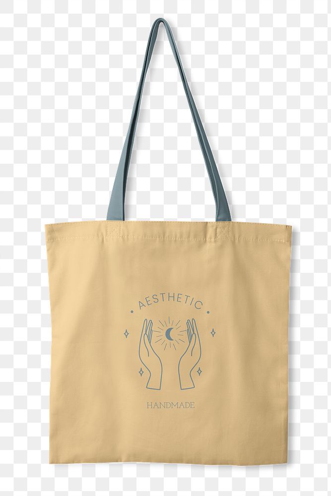 Canvas tote bag png transparent, yellow printed celestial art, realistic design