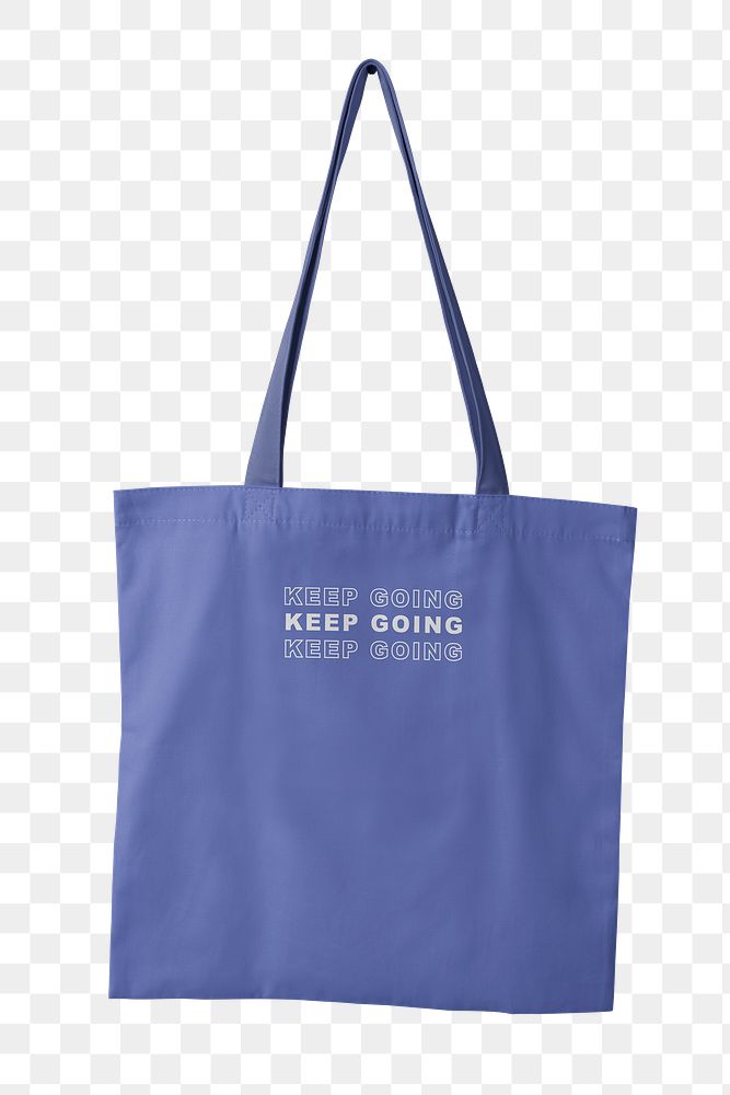 Reusable shopping bag png, printed quote in blue