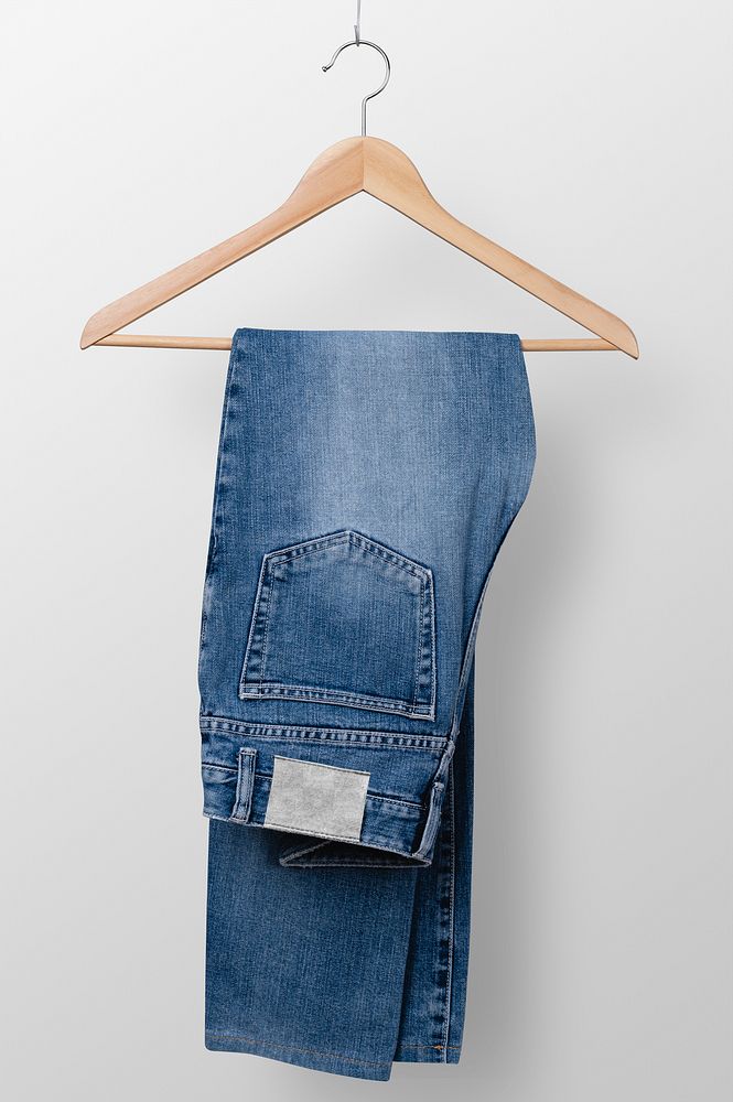 Jeans label png mockup, casual apparel in realistic design