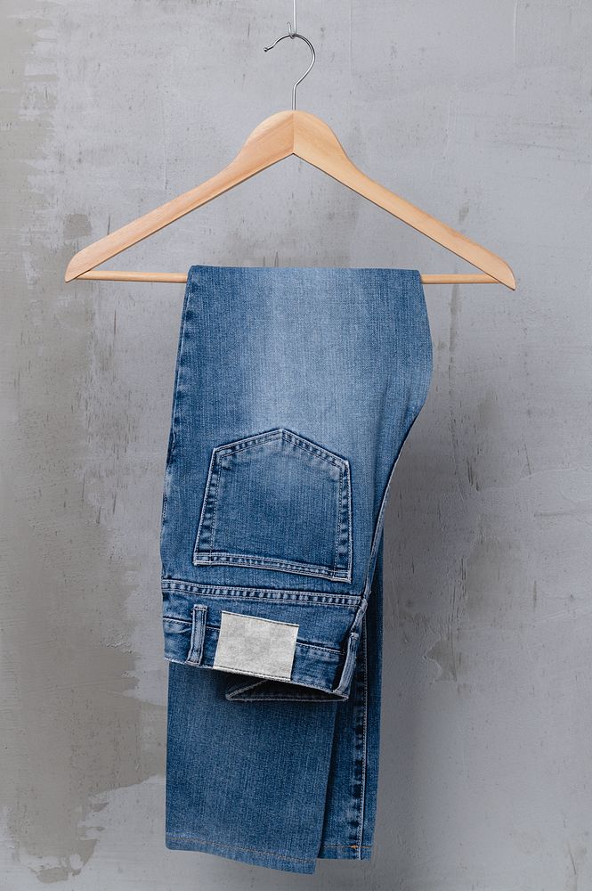 Jeans label png mockup, casual apparel in realistic design