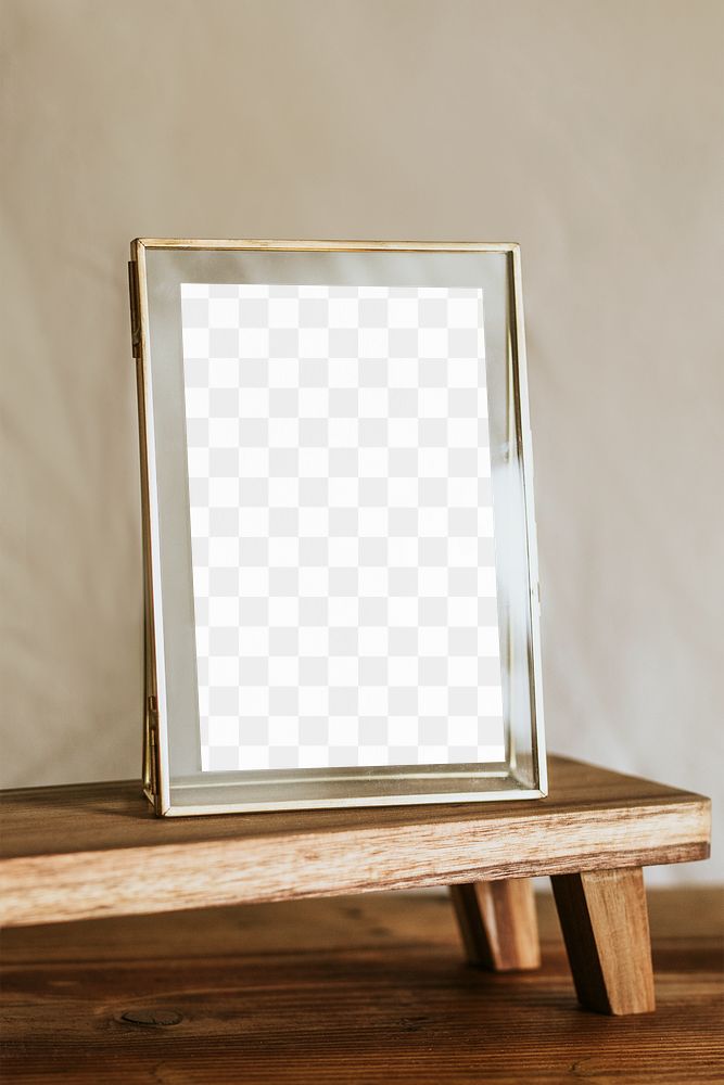 Gold picture frame png mockup, transparent design 