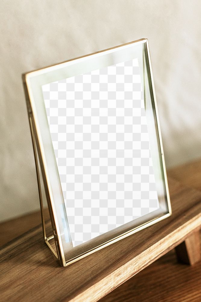 Gold picture frame png mockup, transparent design 