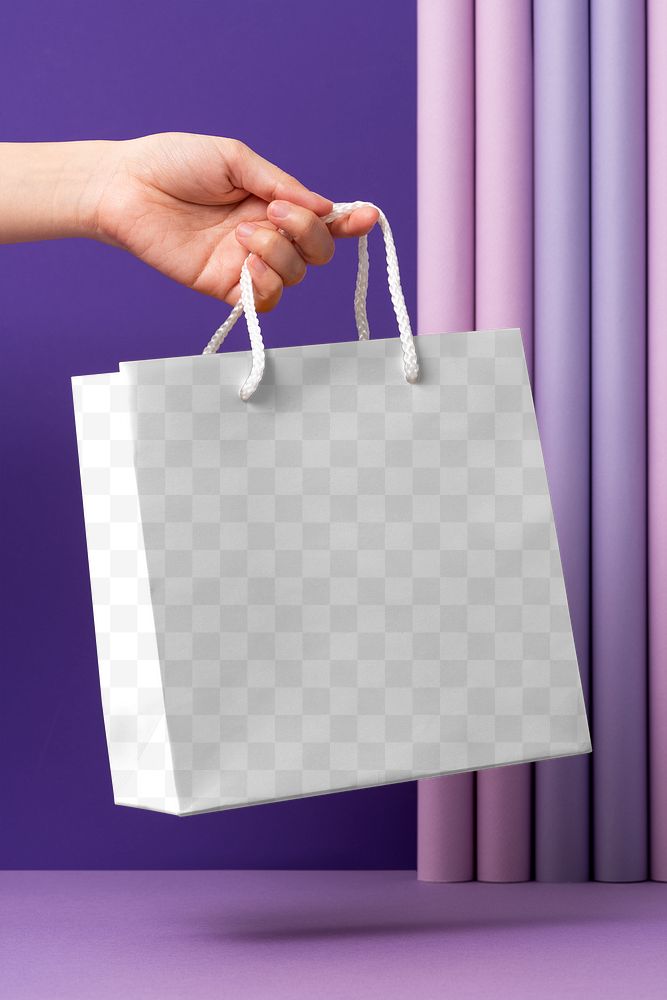 Shopping bag png mockup, transparent fashion branding