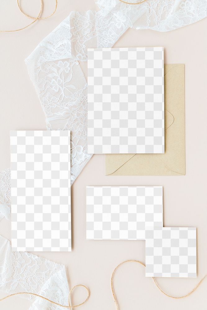 Blank paper notes on a white lace fabric