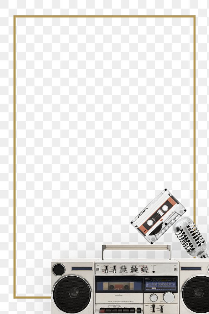 Old radio cassette on gold frame design element