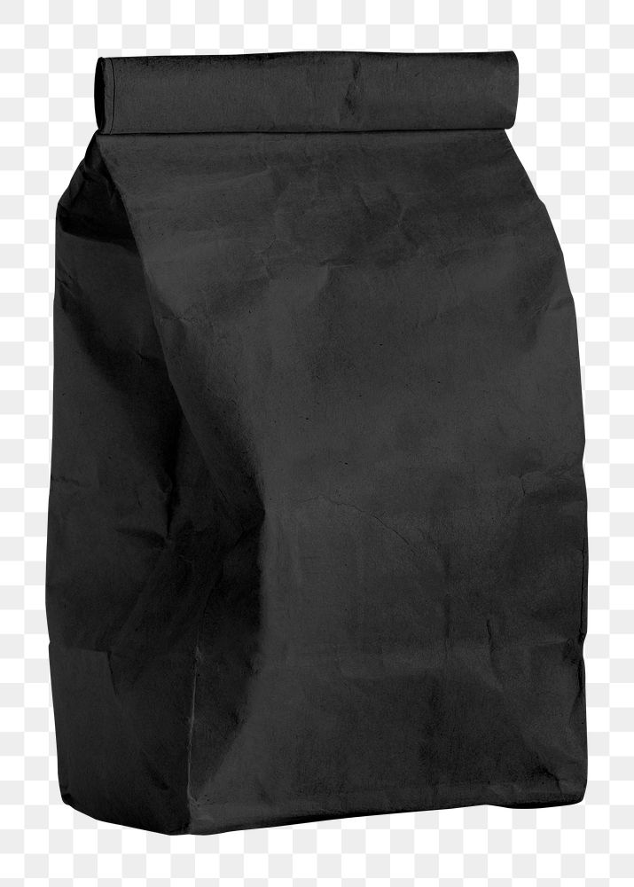 Rolled black paper bag for product packaging with copy space 
