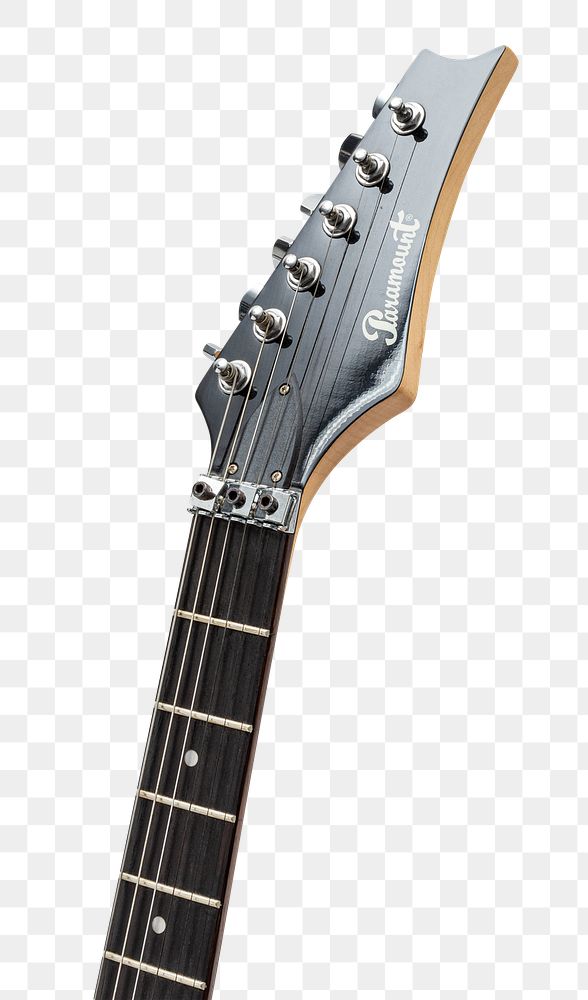 Closeup of headstock and fretboard of Paramount electric guitar, JANUARY 29, 2020 - BANGKOK, THAILAND