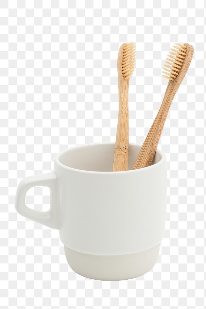 Natural bamboo toothbrush in a cup design element