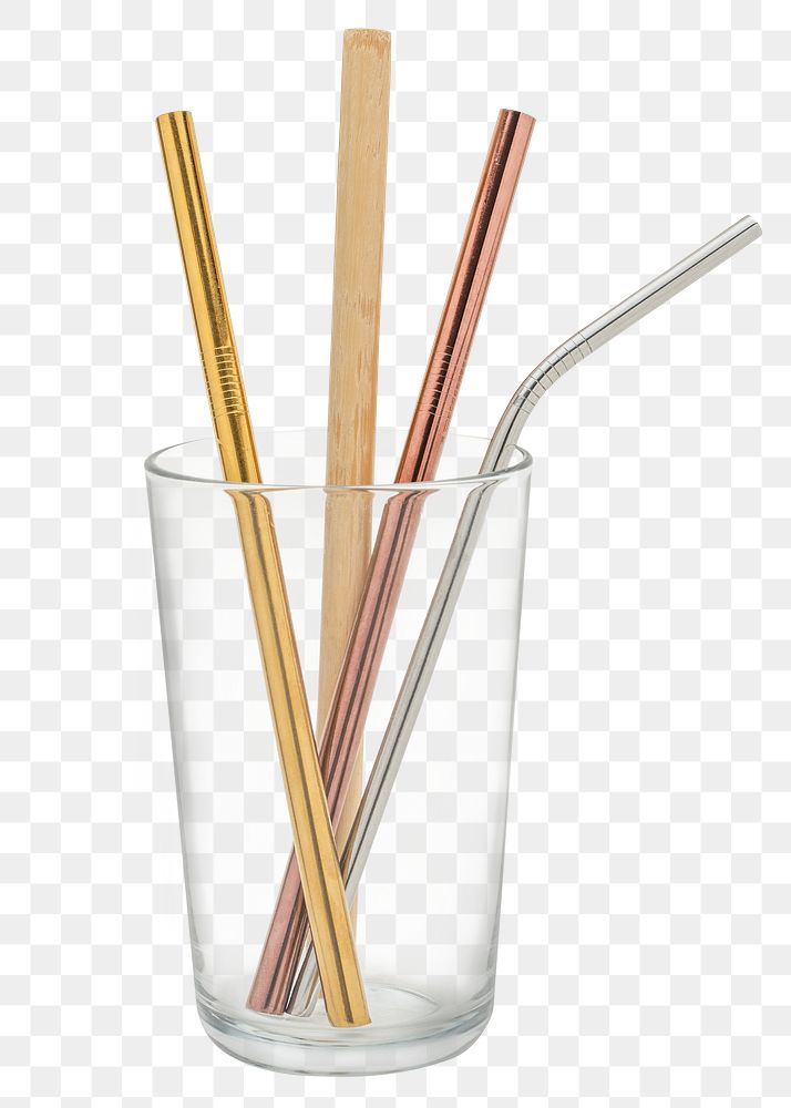 Set of reusable straws in a glass design element