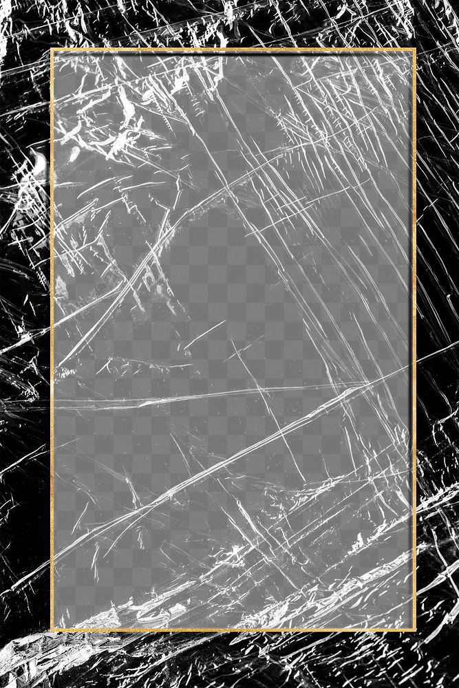 Gold frame on a black plastic wrap textured background  design element