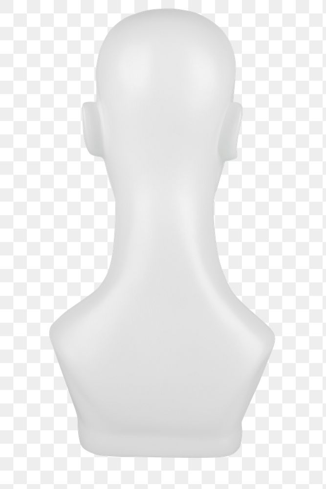 Rear view of a white mannequin head design element