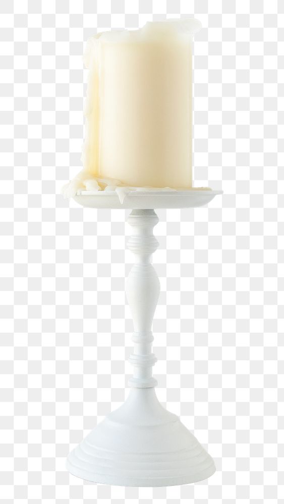 White candle on a plated candlestick design element