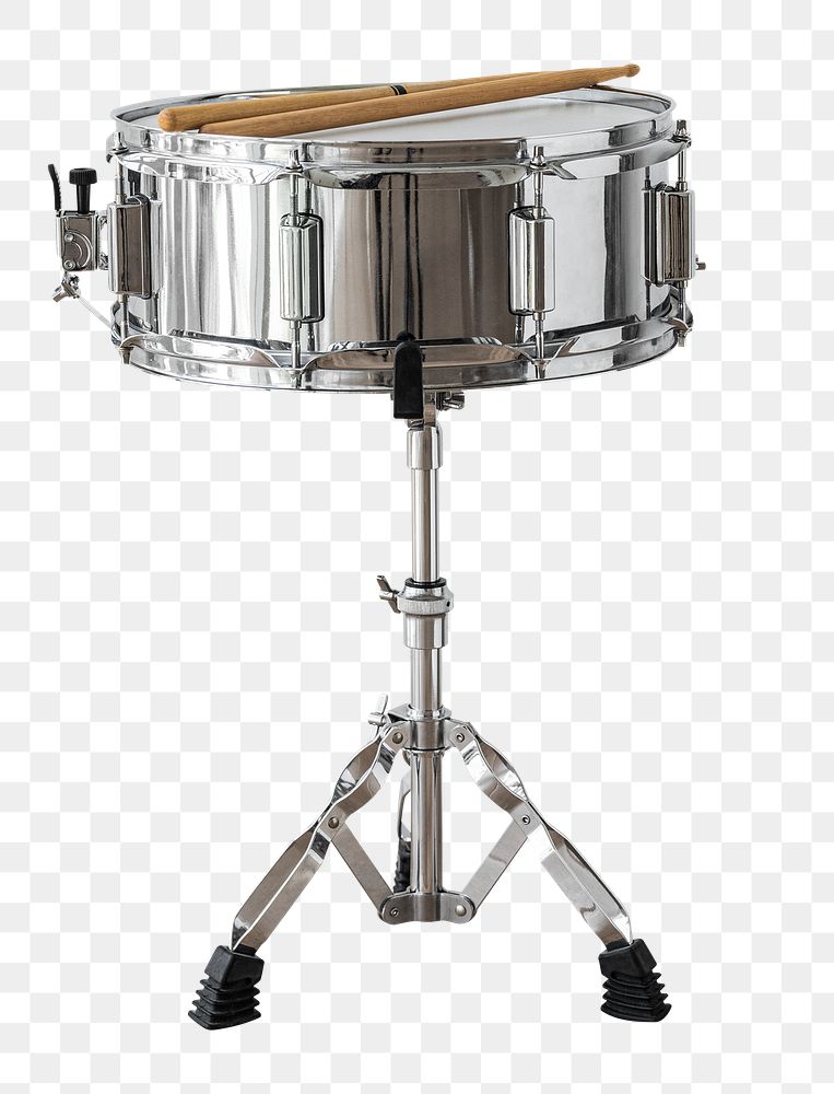 Silver snare drum on a drum stand
