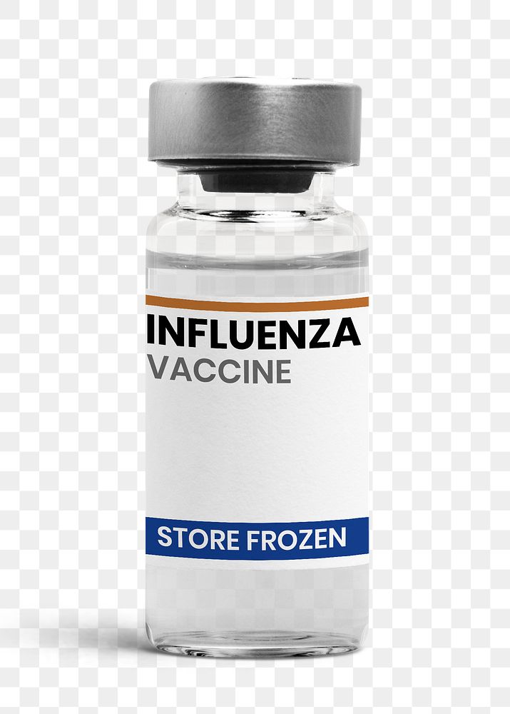 Influenza vaccine vial bottle png mockup
