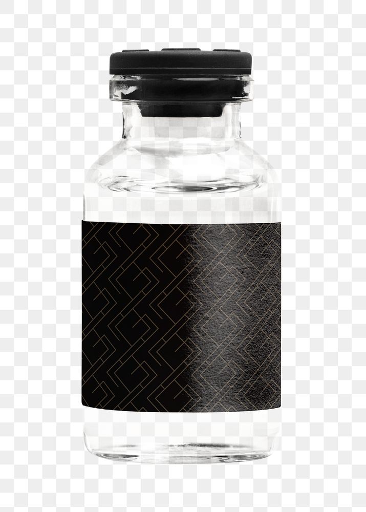 Vitamin injection bottle png with luxurious patterned black label 