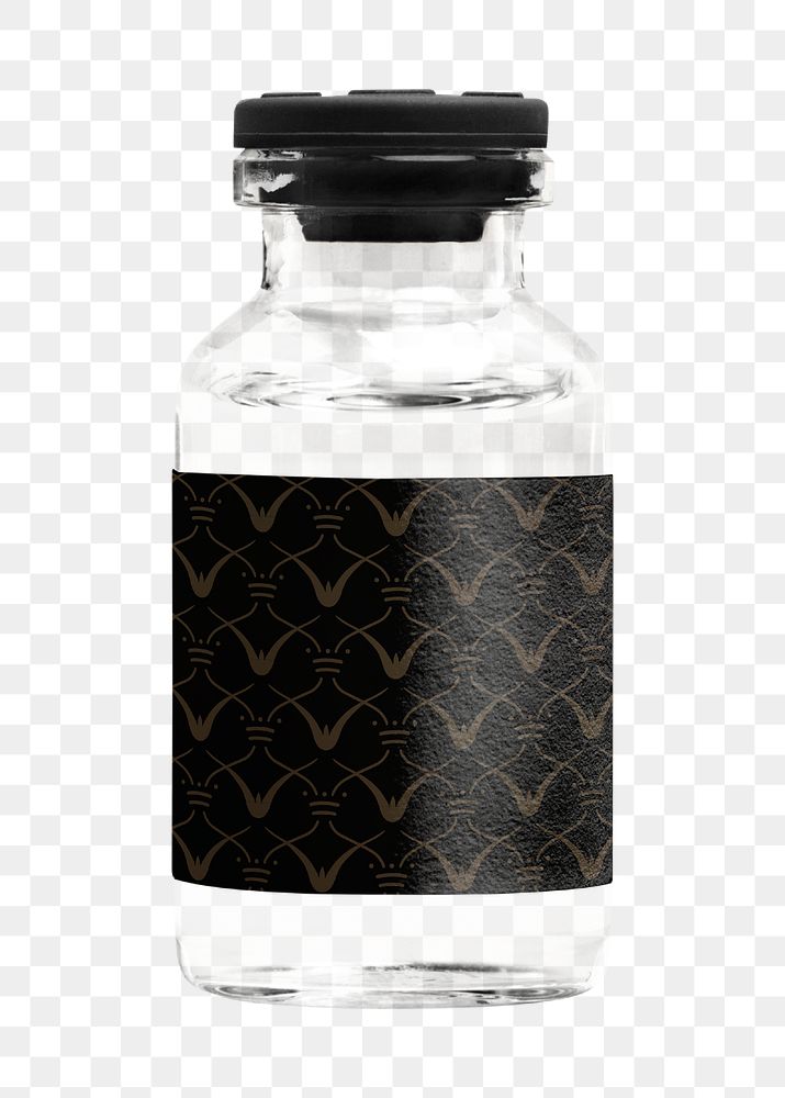Vitamin injection bottle png with luxurious patterned black label mockup