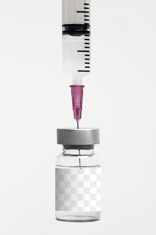Medicine glass bottle png label mockup for injection