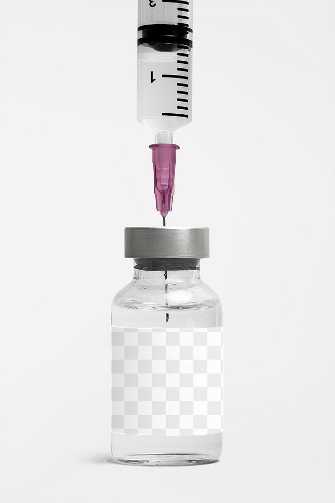 Medicine glass vial png label mockup for injection