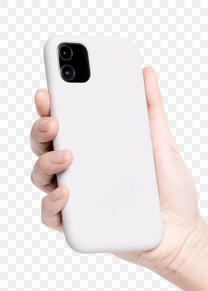 White mobile phone case mockup png in hand product showcase back view