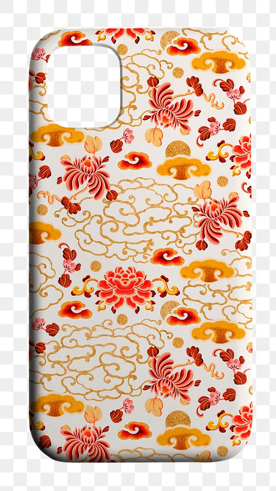 Smartphone case transparent mockup Chinese pattern back view product showcase