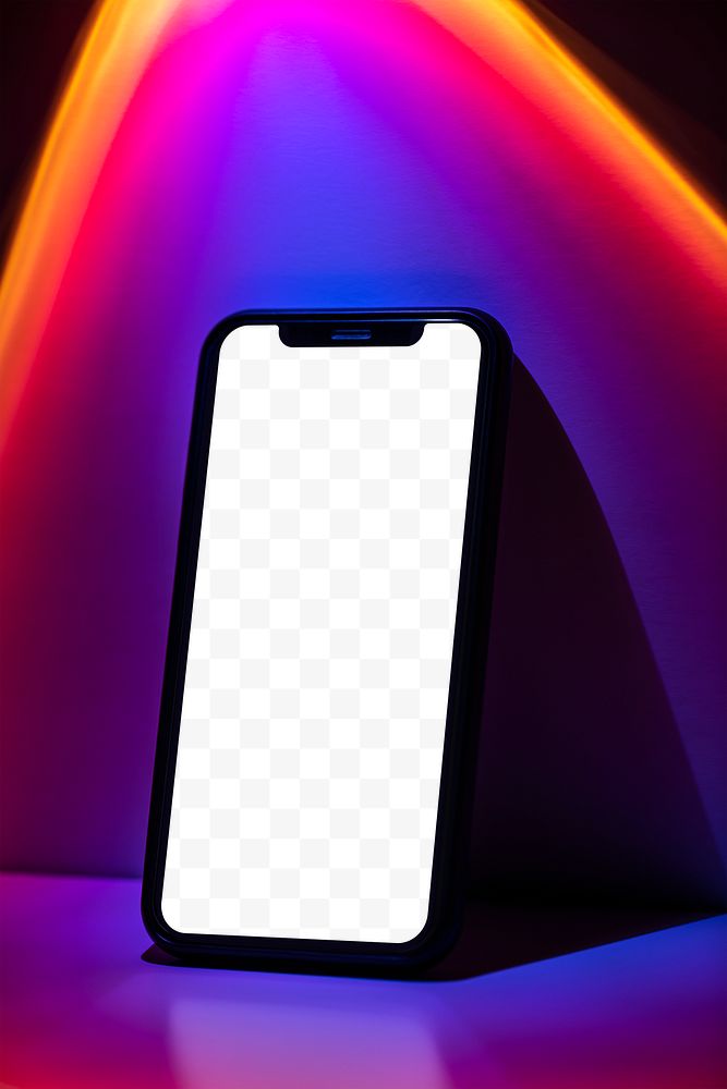 Mobile phone png mockup with retro futurism style