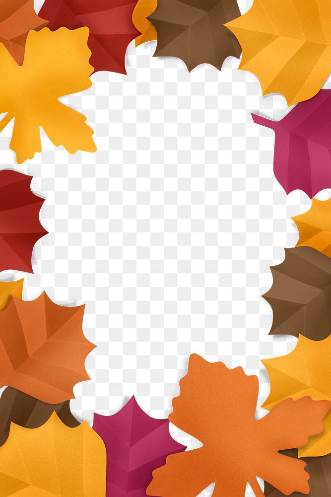 Paper craft leaf frame png mockup in autumn tone