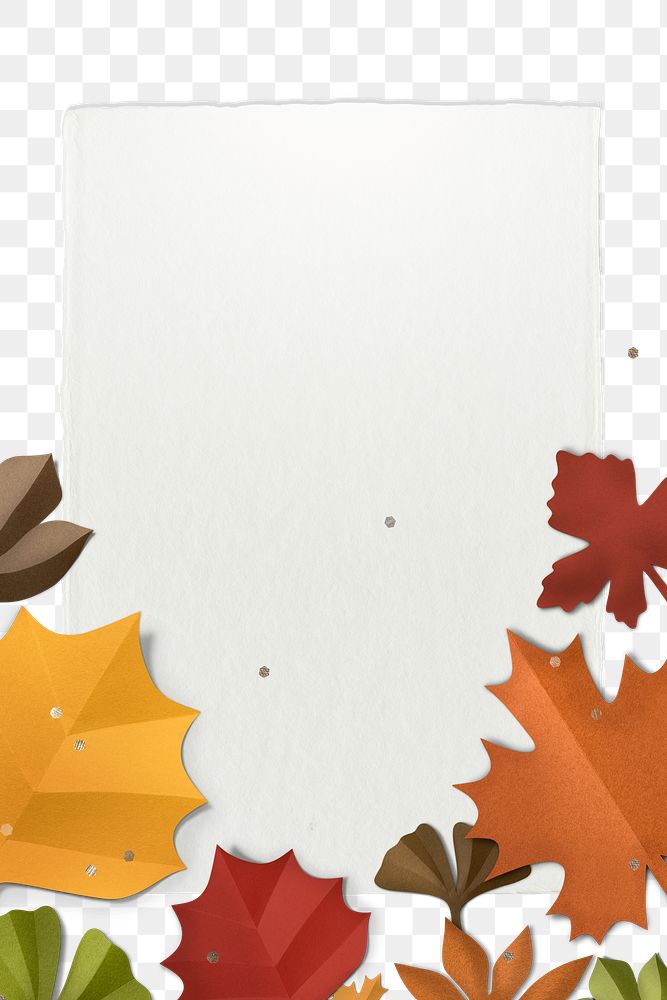 Png transparent frame with autumn leaf in flat lay style