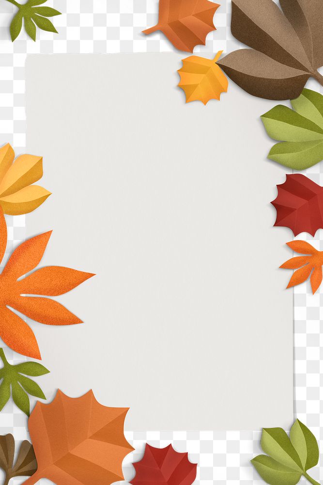 Png transparent frame with autumn leaf in flat lay style