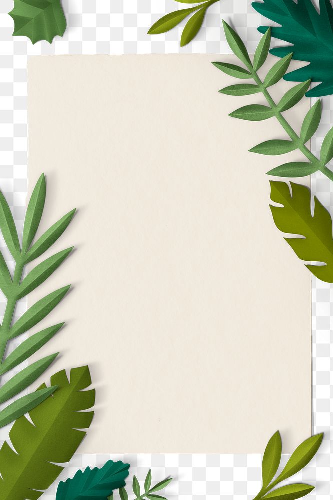 Png transparent frame with spring leaf in flat lay style