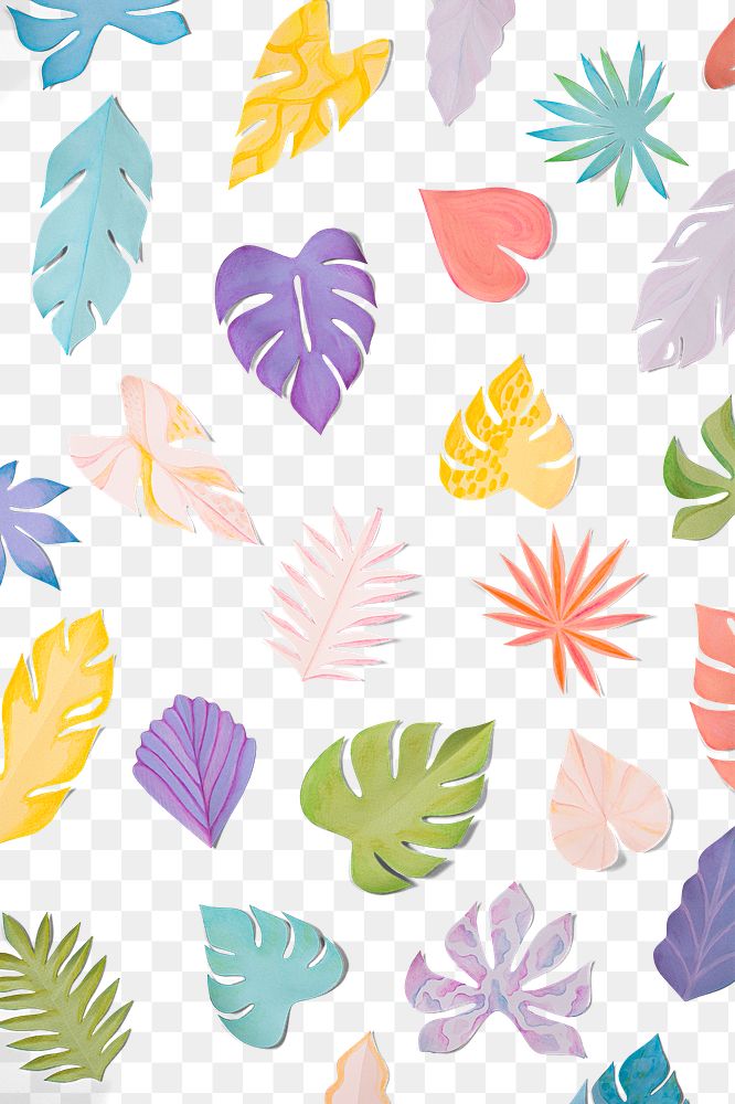 Png summer leaf pattern in paper craft style transparent background